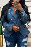 hulianfu - Light Blue Casual Solid Patchwork Turndown Collar Long Sleeve Regular Denim Jacket
