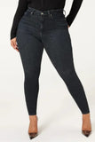 hulianfu - Black Casual Solid Patchwork High Waist Skinny Denim Jeans