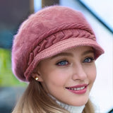 Cozy Faux Rabbit Fur Beanie with Brim - Thick Knit Winter Hat for Women, Warm & Stylish, Perfect for Christmas