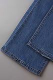 hulianfu - Black Casual Street Patchwork Ripped Straight Denim Jeans