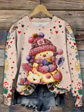 Women's Festive Christmas Snowman Print Crew Neck Sweatshirt - Casual Long Sleeve Pullover, Breathable Polyester Blend, Machine Washable, Stretch Fit for All Seasons