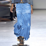 hulianfu Hyperbolic Patchwork Tiered Ruffle Denim Skirt