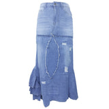 hulianfu Hyperbolic Patchwork Tiered Ruffle Denim Skirt