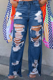 hulianfu Patchwork Ripped Burrs Cool Low Waist Jeans