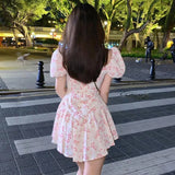 Boho loveshackfancy autumn dress beige short sleeve ruffles slim holiday ins bloggers special interest mini dress women