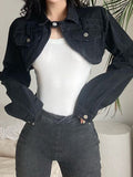 hulianfu Black Denim Smart Irregular Crop Jacket