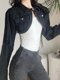 hulianfu Black Denim Smart Irregular Crop Jacket