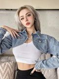 hulianfu Black Denim Smart Irregular Crop Jacket