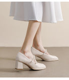 Mary Jane Shoes Retro Simple Single Shoes Square Toe Thick Heel Pearl High Heel