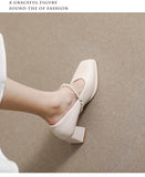 Mary Jane Shoes Retro Simple Single Shoes Square Toe Thick Heel Pearl High Heel