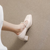 Mary Jane Shoes Retro Simple Single Shoes Square Toe Thick Heel Pearl High Heel