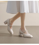 Mary Jane Shoes Retro Simple Single Shoes Square Toe Thick Heel Pearl High Heel