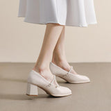 Mary Jane Shoes Retro Simple Single Shoes Square Toe Thick Heel Pearl High Heel