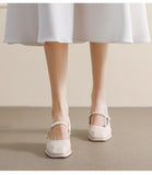 Mary Jane Shoes Retro Simple Single Shoes Square Toe Thick Heel Pearl High Heel