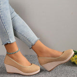 Women's Heels Wedge Heels Espadrilles Comfort Shoes Outdoor Daily Summer Wedge Heel Round Toe Elegant Casual Comfort Canvas Loafer Solid Color White flat Black flat Black
