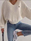 Pullovers Women Autumn Winter Sweaters Solid V-Neck Loose Casual Daily Basic Womens Knitted Basic Chic Long Sleeve Sweater