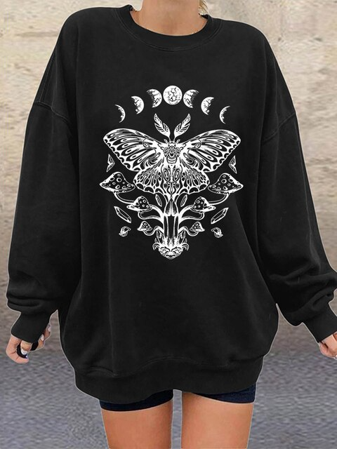 hulianfu Street Fashion Whale Print Pullovers Women Spring Autumn Indie Y2k O Neck Long Sleeve Loose Sweatshirts Vintage Tops New