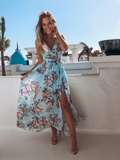 hulianfu Summer Chiffon Long Dress Women Elegant Ladies Fashion Print Boho Beach Midi Dresses For Woman Sexy Split Maxi Vestidos