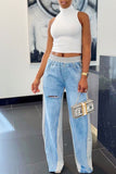 hulianfu Patchwork Pretty Regular Waist Jeans