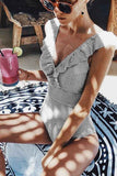 hulianfu Ruffled Striped One-Piece Swimsuit ( 3 Colors)
