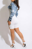 hulianfu Ripped Burrs Urban Crop Denim Jacket