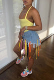 hulianfu Solid Color Casual Tassels Shorts
