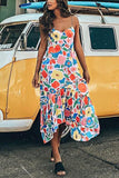 hulianfu Floral Printed Summer Backless Mid Calf Dress With Pocket