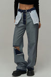 hulianfu Inside-Out Chic Wide Leg Ripped Jeans