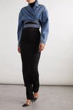 hulianfu Blue Denim Unique Criss Cross Strappy Jacket