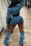 hulianfu Hit Color Patchwork Stylish Denim Pant Suit