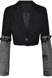 hulianfu Denim Patchwork Undeniable Belt Decor Blazer
