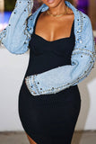 hulianfu Rivet Design On-trend Cape Style Denim Jacket