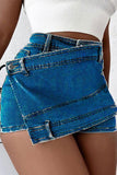 hulianfu Solid Color Undeniable Irregular Denim Skirt