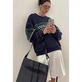 hulianfu Streetwear Sweatshirt Women Oversized Letter Print Pullovers Vintage Korean Patchwork Loose Casual All Match Hoodies Tops