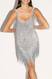 hulianfu Solid Color Rocking Tassel Backless Mini Dress