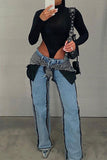 hulianfu Hit Color Patchwork Hippy Tassel Jeans