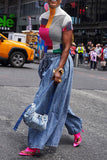 hulianfu Solid Color Casual Wide Leg Jeans