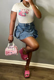 hulianfu Blue Party Patch Pocket Denim Skirt