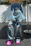 hulianfu Ripped Urban Wide Leg Gradient Jeans