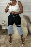 hulianfu Patchwork Hit Color Belt Design Cool Jeans