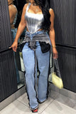 hulianfu Hit Color Patchwork Hippy Tassel Jeans