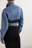 hulianfu Blue Denim Unique Criss Cross Strappy Jacket