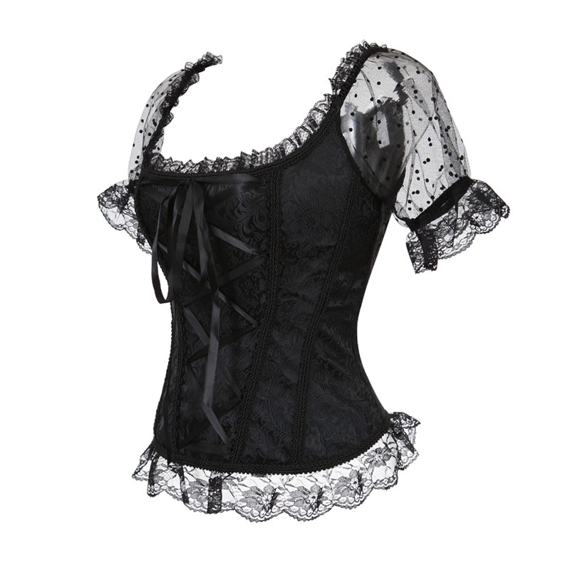 hulianfu Summer Shirts Women Steampunk Lace Patchwork Tops Short Sleeves Stand Collar Tops Vintage Party Cocktail Gothic Retro Blouse New