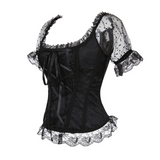 hulianfu Summer Shirts Women Steampunk Lace Patchwork Tops Short Sleeves Stand Collar Tops Vintage Party Cocktail Gothic Retro Blouse New
