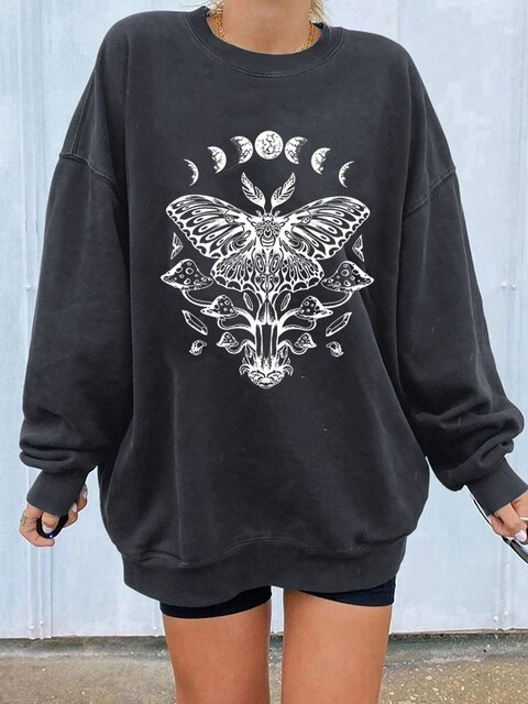 hulianfu Street Fashion Whale Print Pullovers Women Spring Autumn Indie Y2k O Neck Long Sleeve Loose Sweatshirts Vintage Tops New