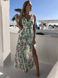 hulianfu Summer Chiffon Long Dress Women Elegant Ladies Fashion Print Boho Beach Midi Dresses For Woman Sexy Split Maxi Vestidos