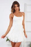 hulianfu Women Summer empire White Mesh Dress Sexy Ruffle Sleeveless Backless dress Elegant Spaghetti Strap A Line Mini Vestidos