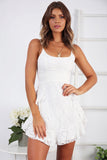 hulianfu Women Summer empire White Mesh Dress Sexy Ruffle Sleeveless Backless dress Elegant Spaghetti Strap A Line Mini Vestidos