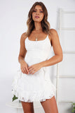 hulianfu Women Summer empire White Mesh Dress Sexy Ruffle Sleeveless Backless dress Elegant Spaghetti Strap A Line Mini Vestidos