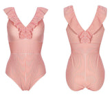 hulianfu Ruffled Striped One-Piece Swimsuit ( 3 Colors)